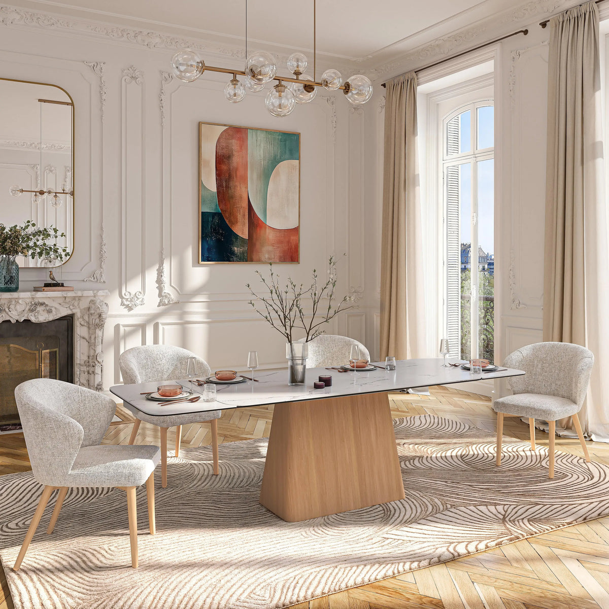 LINKA - Ceramic & Oak Extendable Dining Table