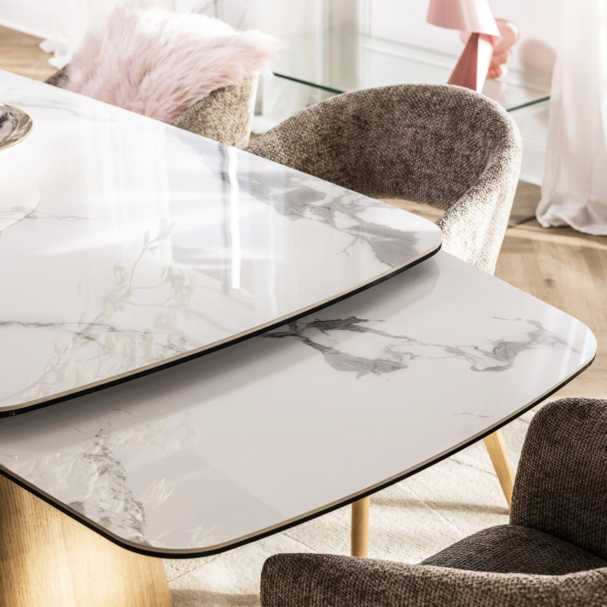 LINKA - Ceramic & Oak Extendable Dining Table