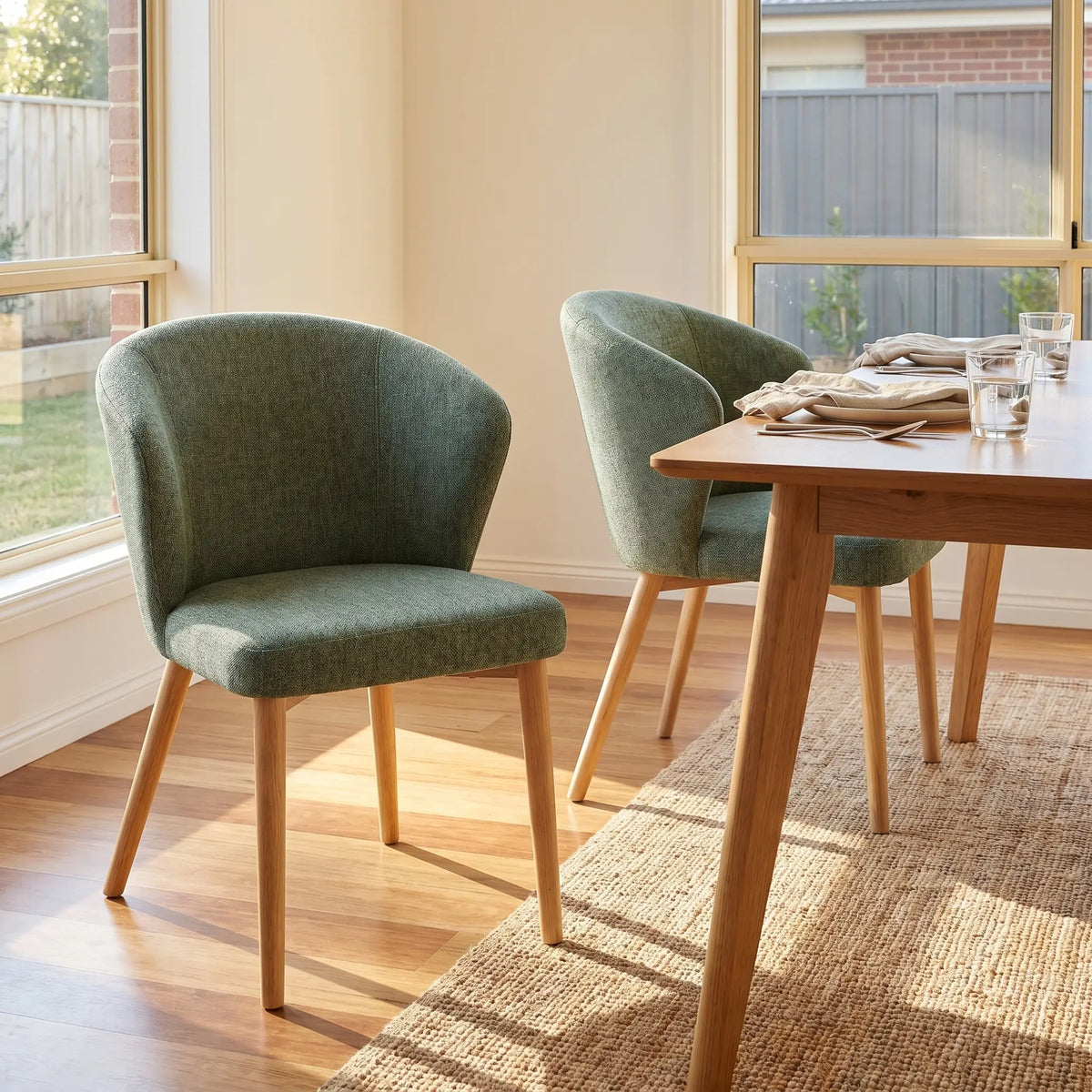 LURIS - Chenille & Oak Set of 2 Dining Chairs