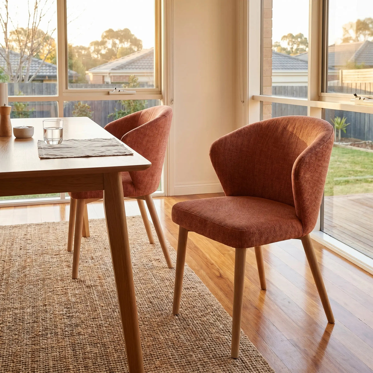 LURIS - Chenille & Oak Set of 2 Dining Chairs