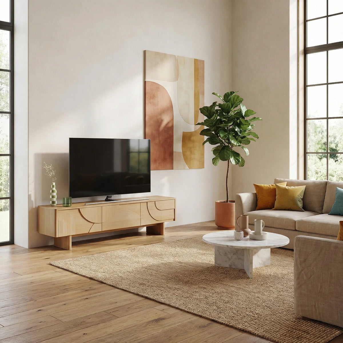 MILORD - Oak 3 Drawer Entertainment Unit