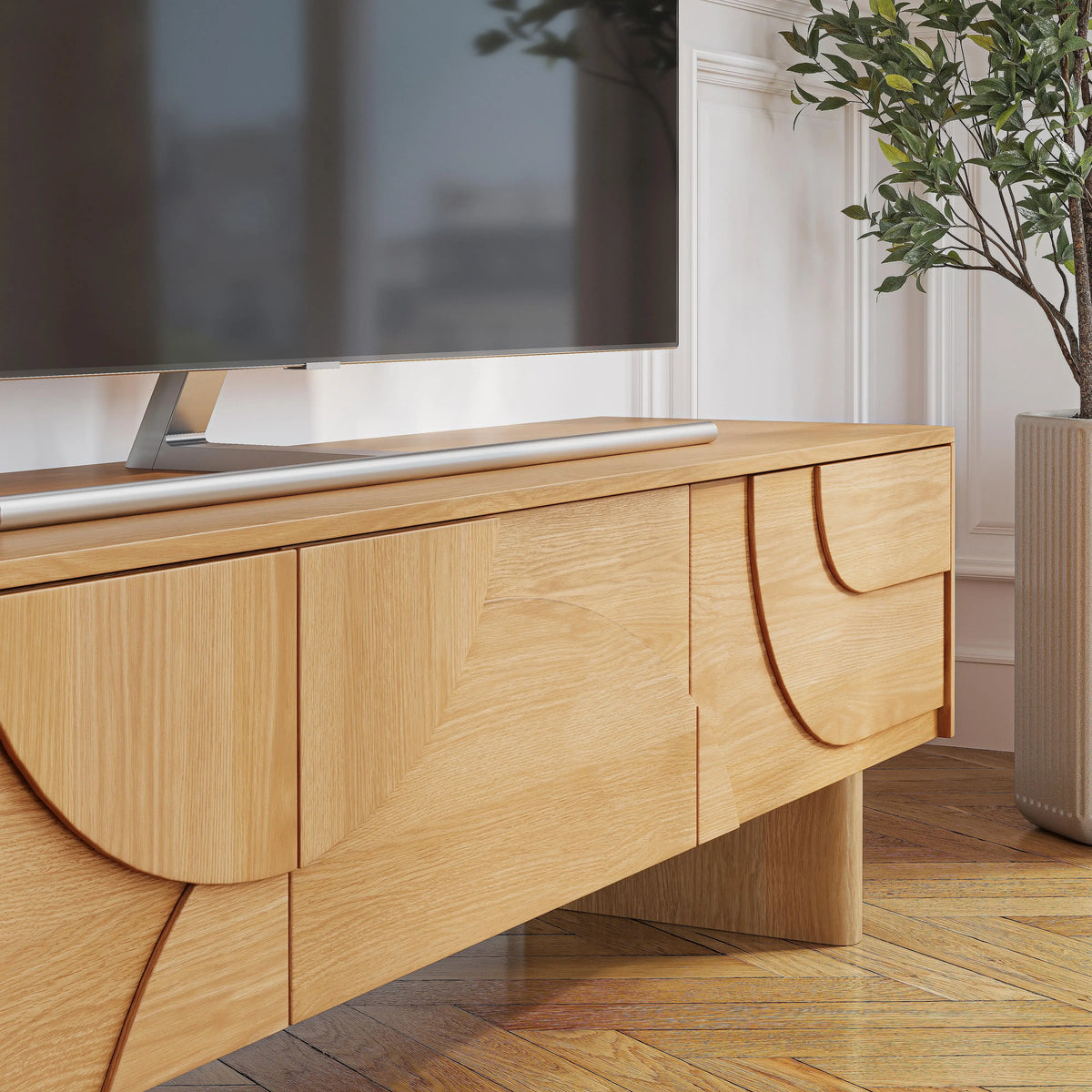 MILORD - Oak 3 Drawer Entertainment Unit