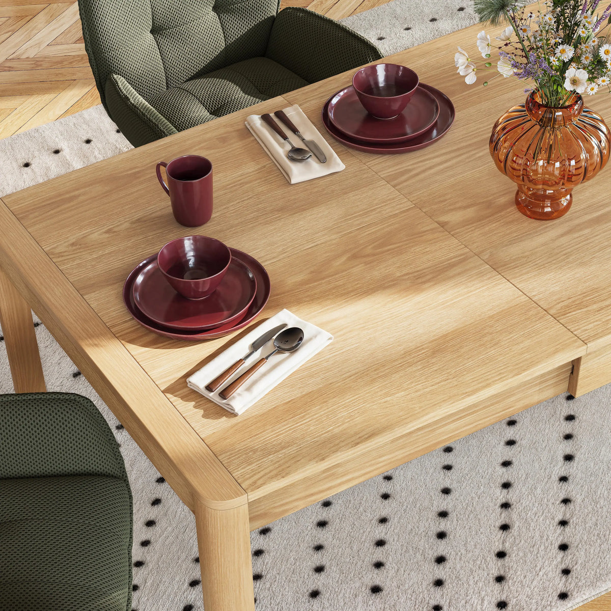 MILORD - Oak Extendable Rectangular Table