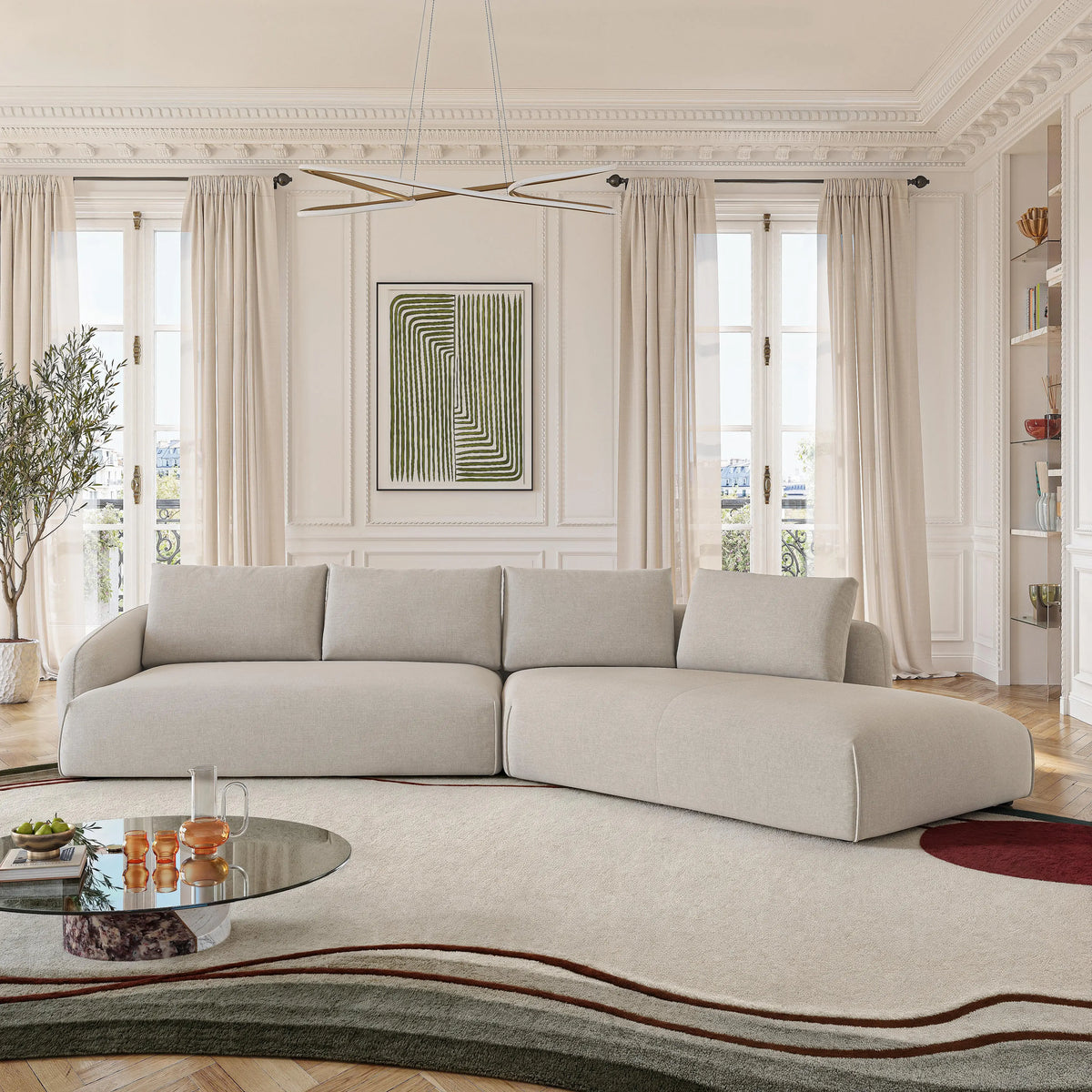 NIZIDA - Fabric Right-hand Chaise Sofa