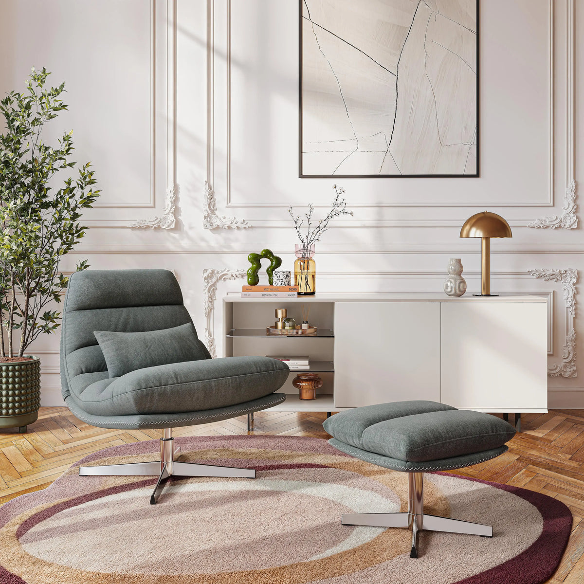 ODERZO - Fabric & Chrome Swivel Armchair