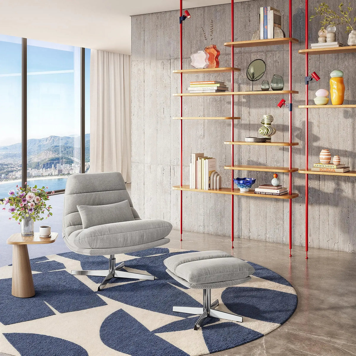 ODERZO - Fabric & Chrome Swivel Armchair