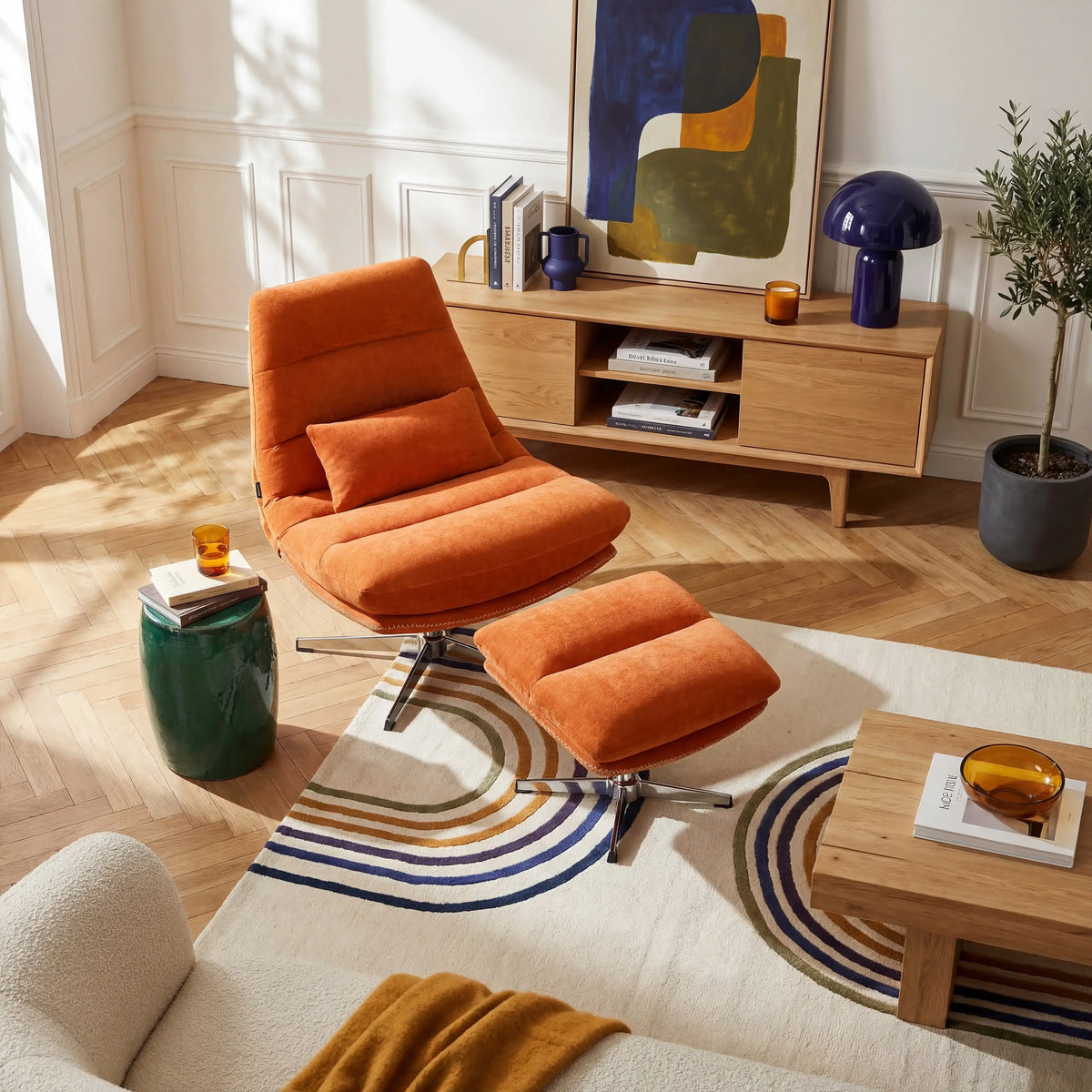 ODERZO - Fabric & Chrome Swivel Armchair