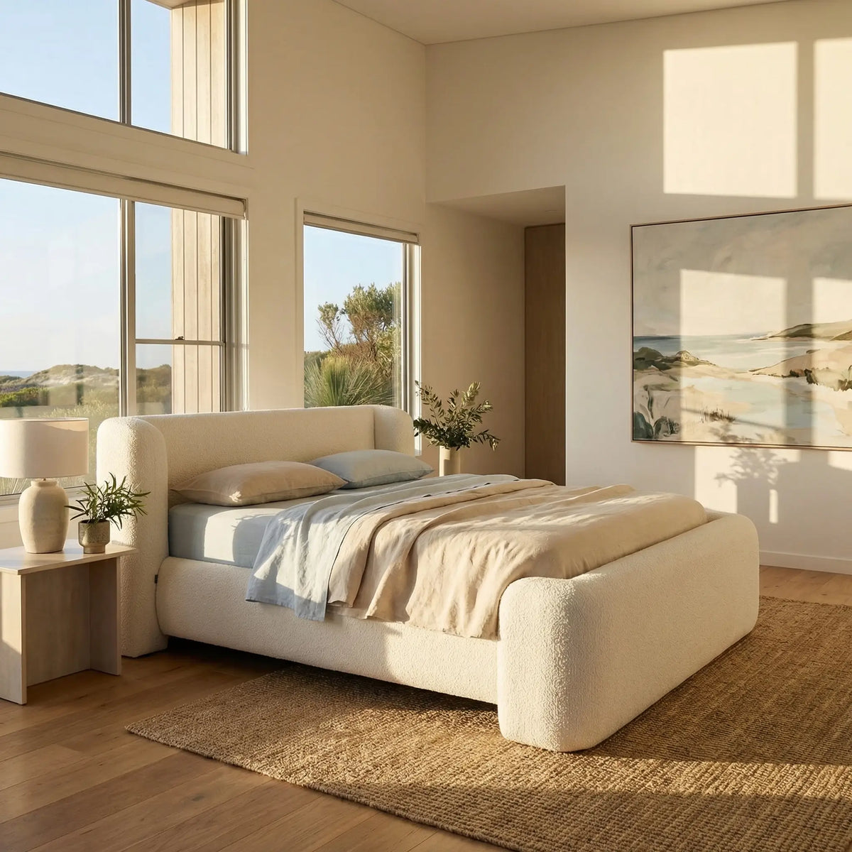 OLBIA - Bouclé Storage Bed - King Size