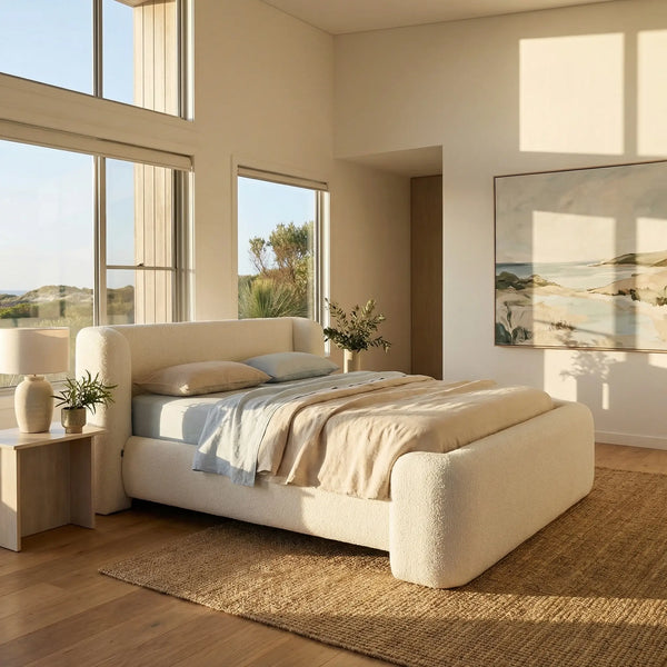 OLBIA - Bouclé Storage Bed - King Size