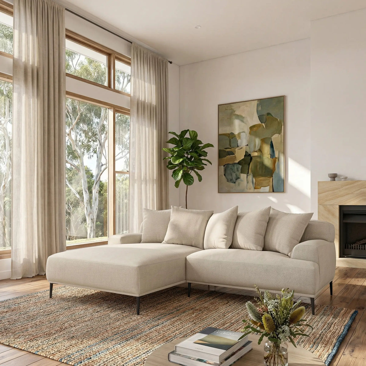 OTTONE II - Linen Left-hand Chaise Sofa