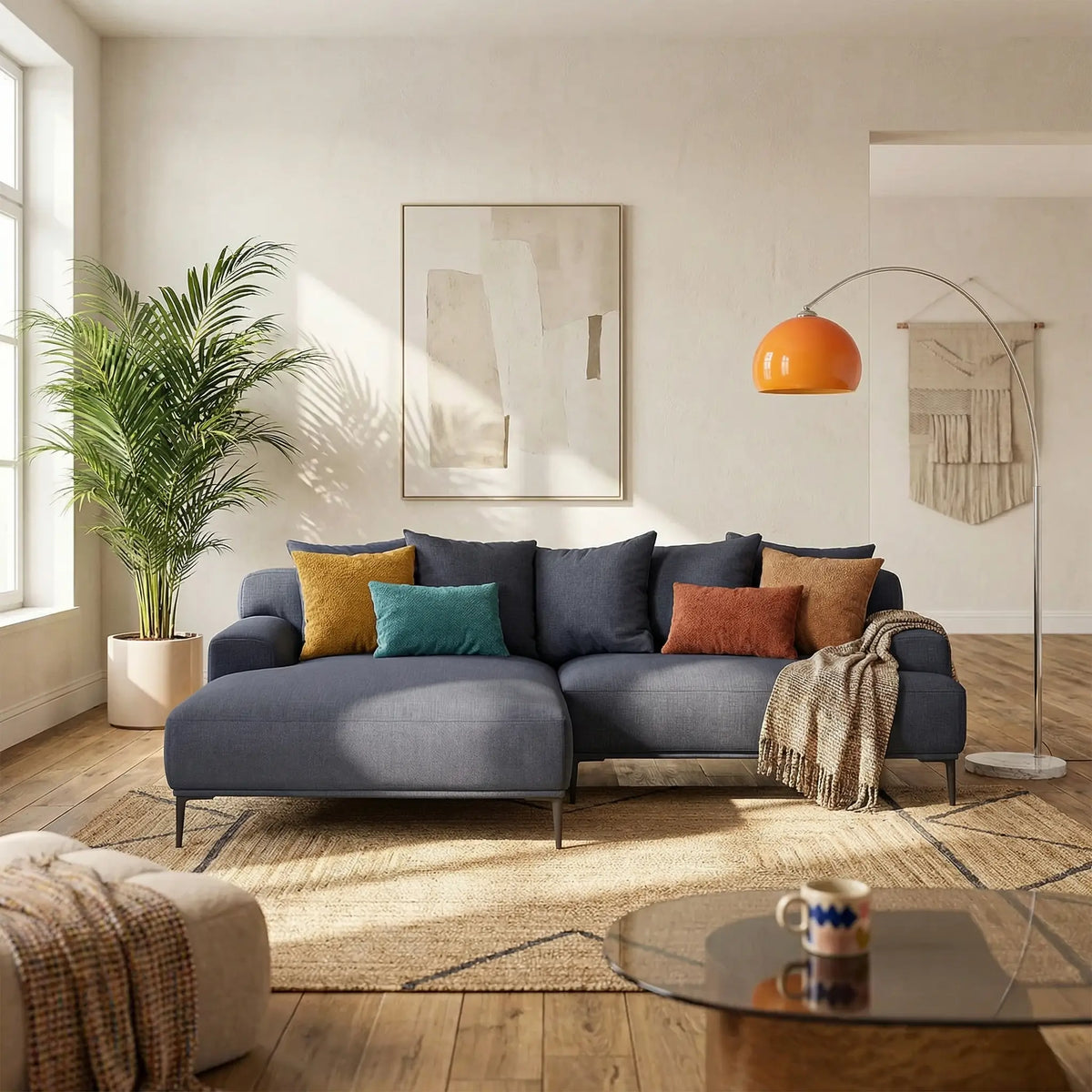 OTTONE II - Linen Left-hand Chaise Sofa