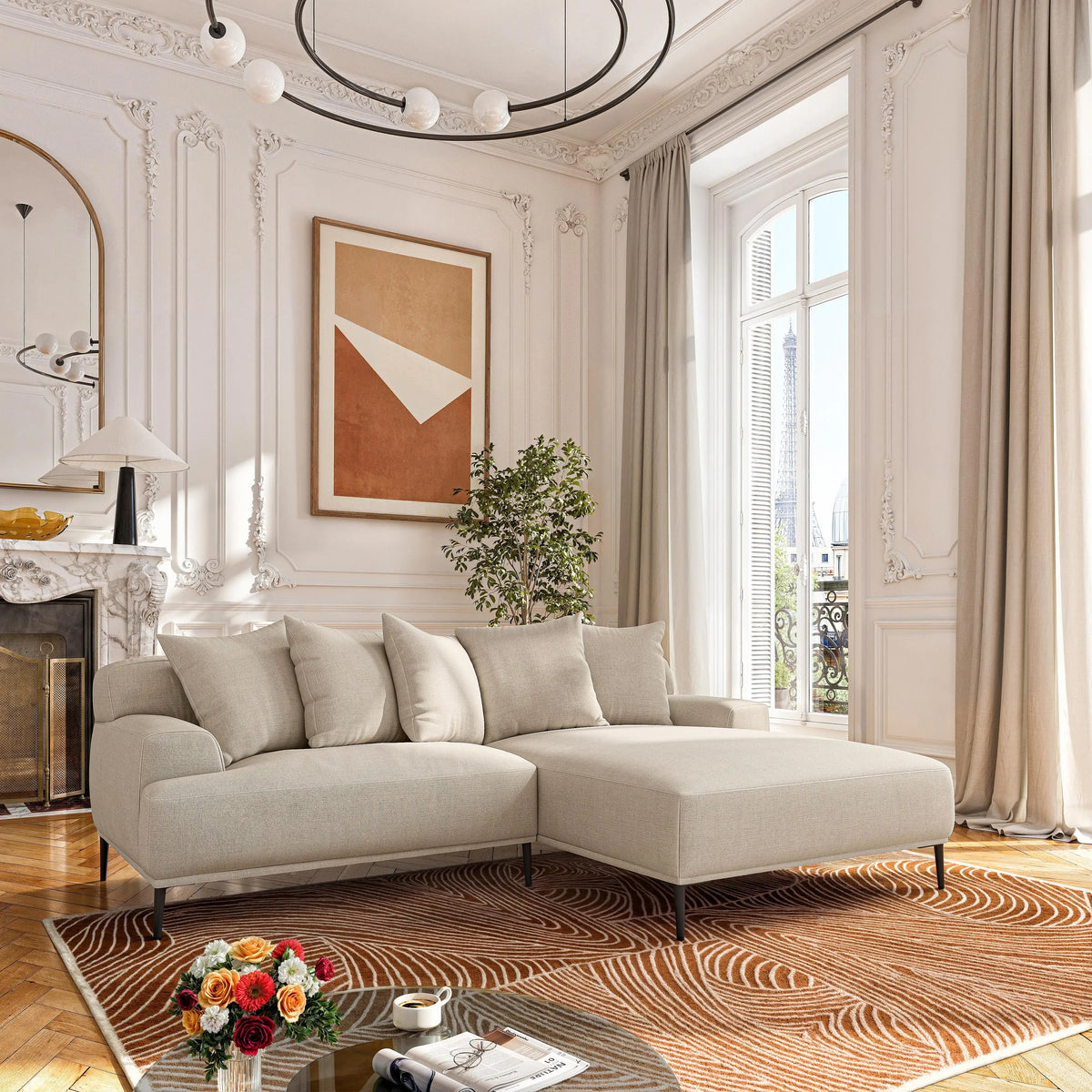 OTTONE II - Linen Right-hand Chaise Sofa