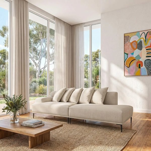 OTTONE II - Linen Left-facing Chaise Sofa