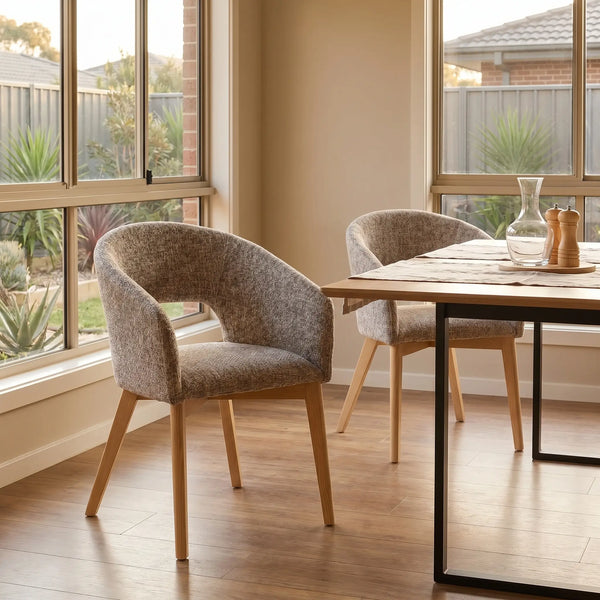 RUSTI - Chenille & Oak Set of 2 Dining Chairs