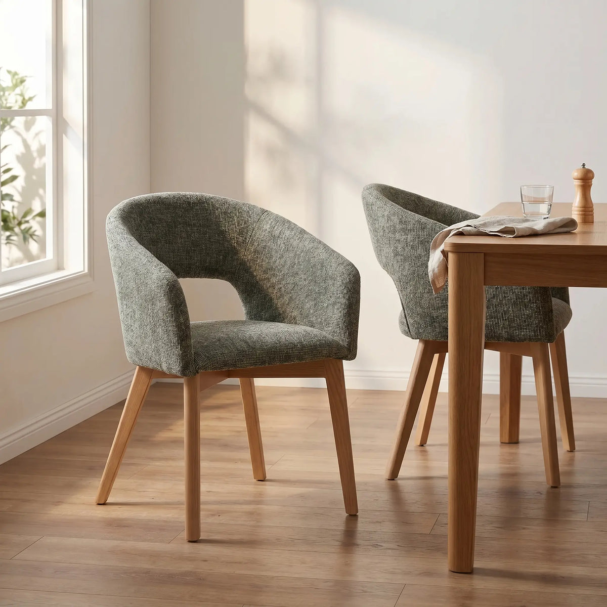 RUSTI - Chenille & Oak Set of 2 Dining Chairs