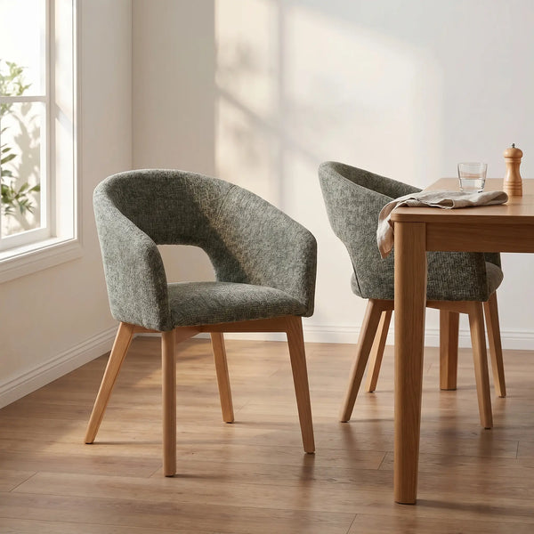 RUSTI - Chenille & Oak Set of 2 Dining Chairs