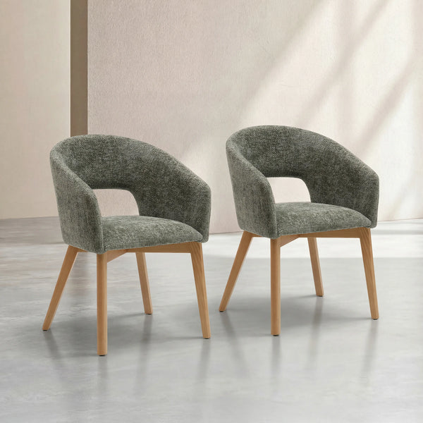 RUSTI - Chenille & Oak Set of 2 Dining Chairs