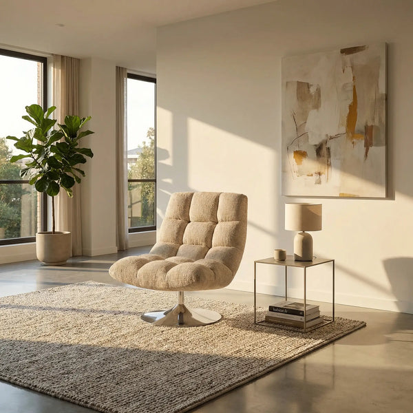 SOGLIO - Chenille & Chrome Swivel Armchair