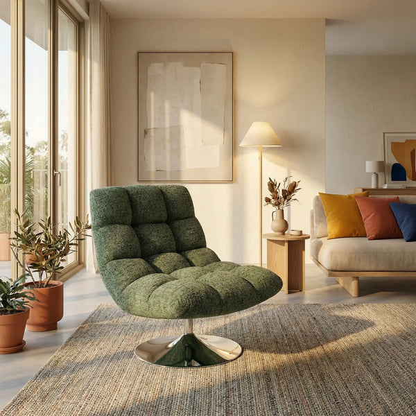 SOGLIO - Chenille & Chrome Swivel Armchair