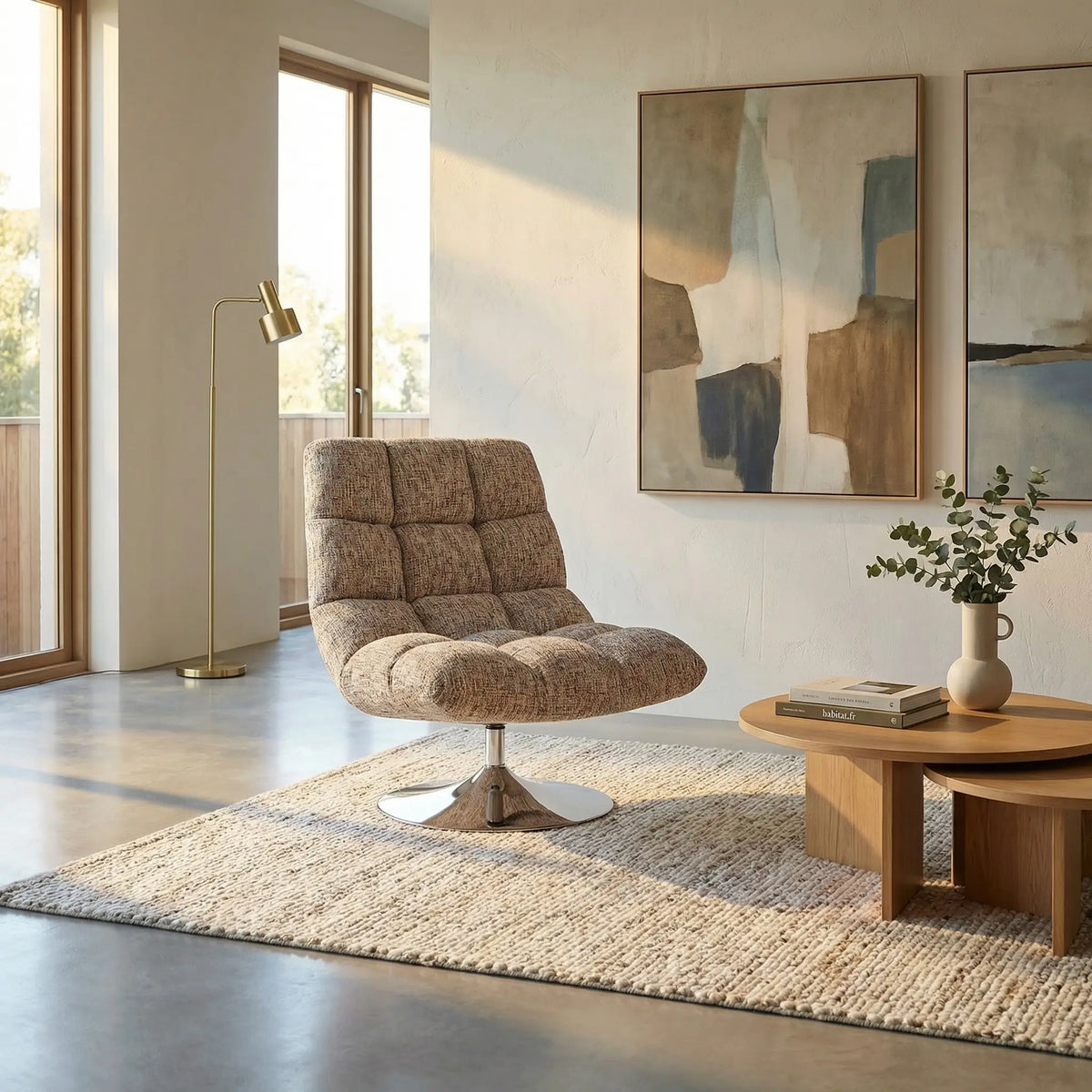 SOGLIO - Chenille & Chrome Swivel Armchair