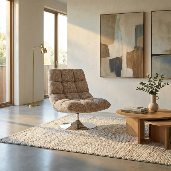 SOGLIO - Chenille & Chrome Swivel Armchair