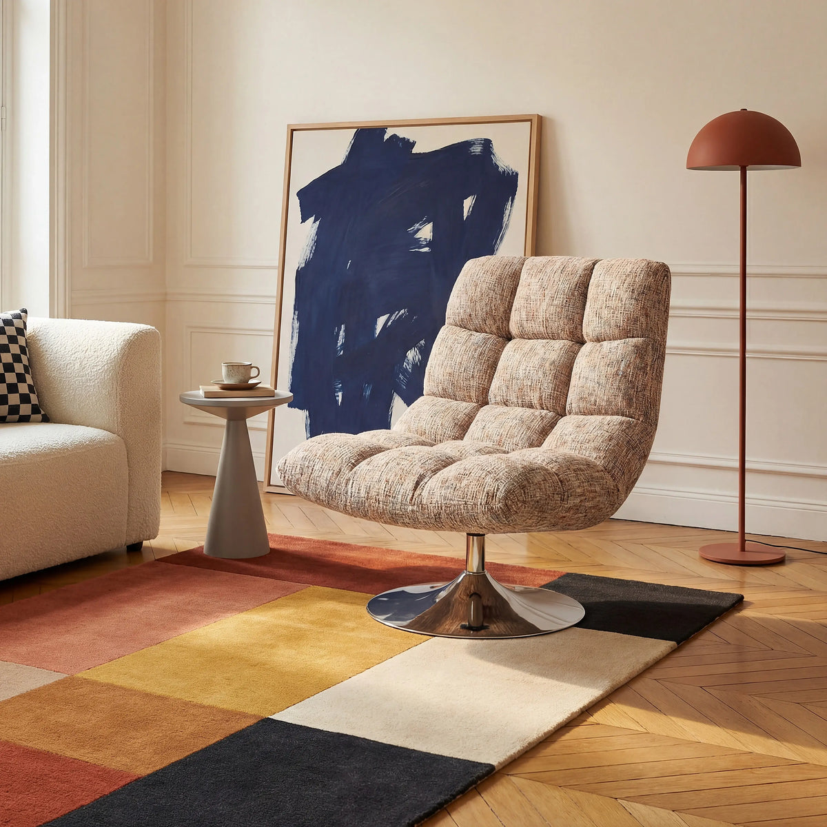 SOGLIO - Chenille & Chrome Swivel Armchair