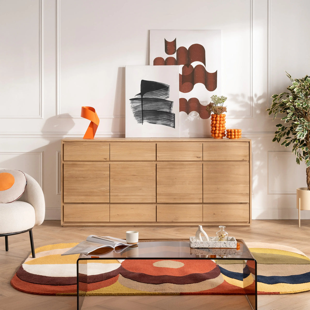 SYLVESTRE - Oak 6 Drawer Sideboard