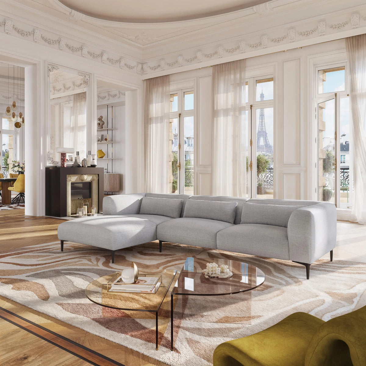 TESSIE - Linen Left-hand Chaise Sofa