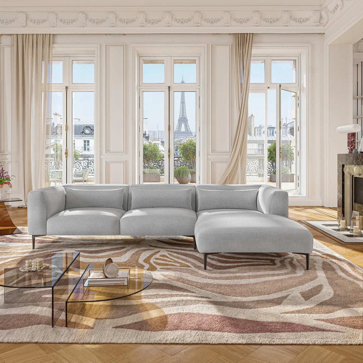 TESSIE - Linen Right-hand Chaise Sofa