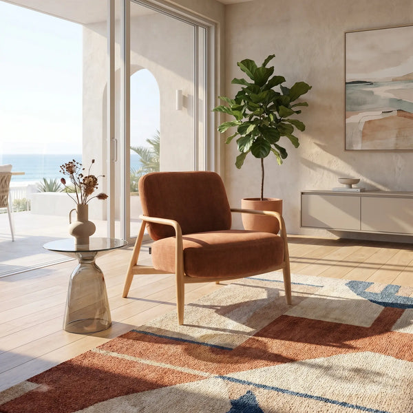 VELIKA - Fabric & Wood Armchair