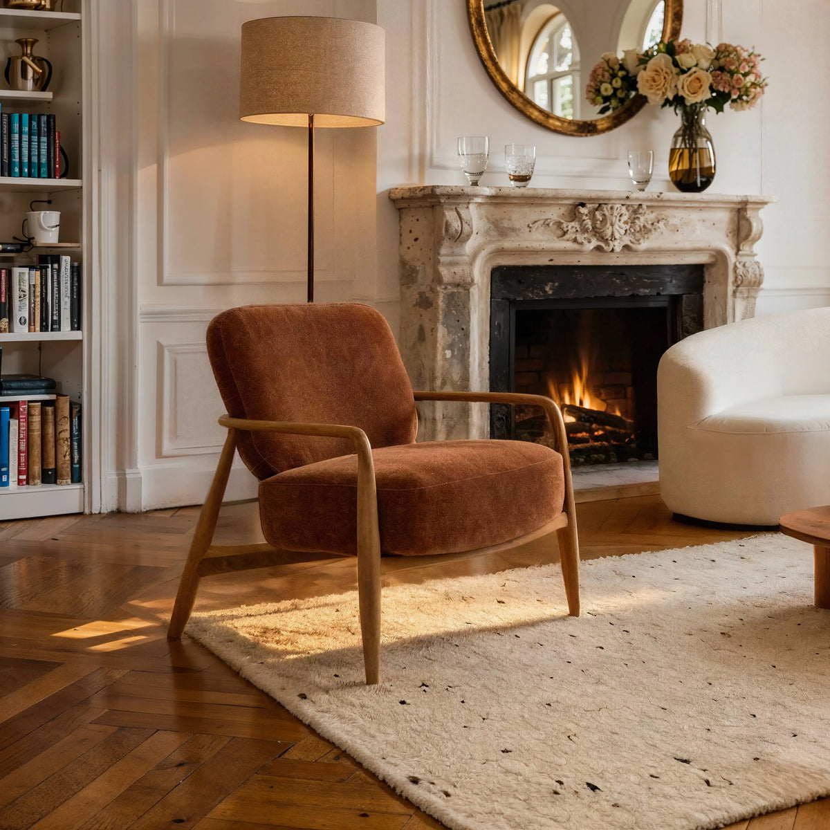 VELIKA - Fabric & Wood Armchair