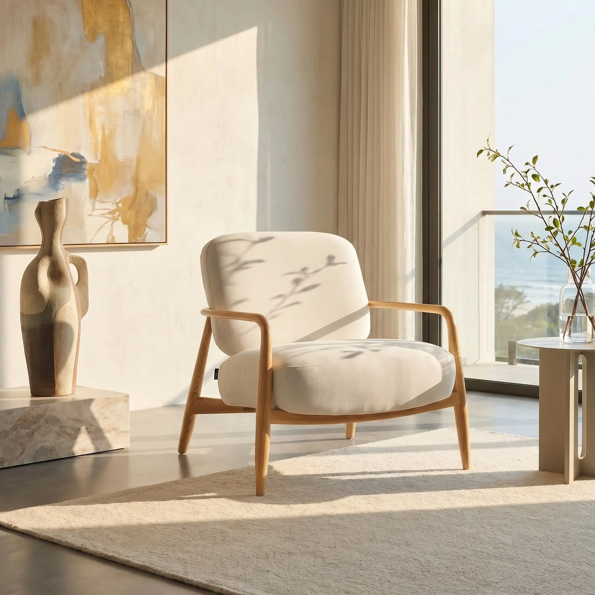 VELIKA - Fabric & Wood Armchair