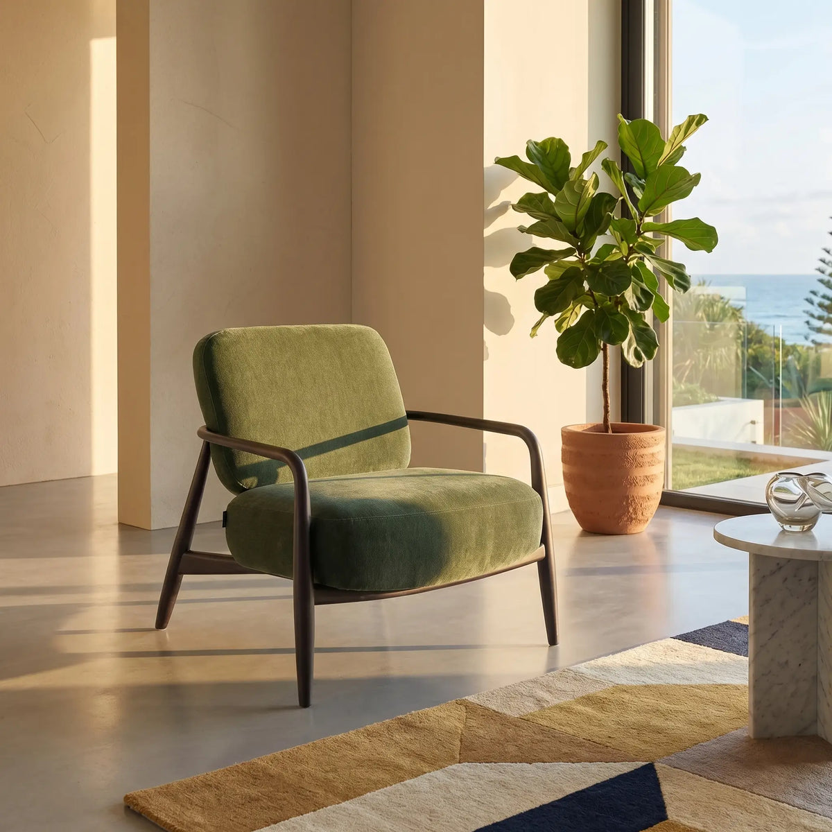 VELIKA - Fabric & Wood Armchair